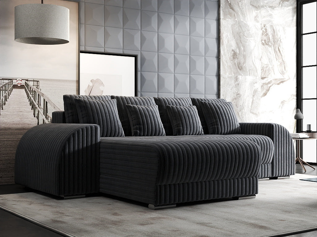 Colțar extensibil dumonde cu ladă de depozitare si sezut confortabil din spuma HR, Verona Ambience Gri 290x185 cm Fabrica