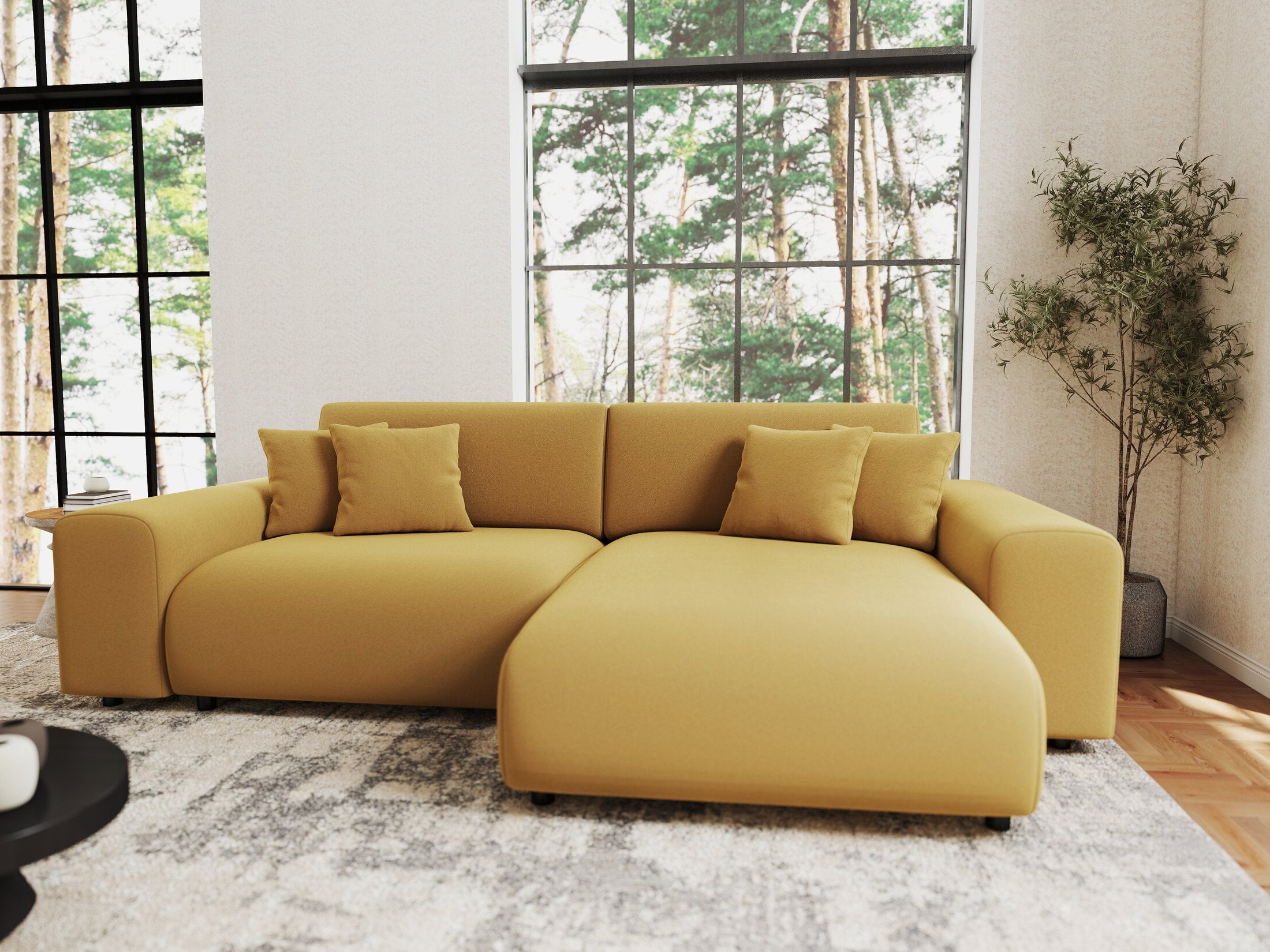 Colțar extensibil dumonde cu ladă de depozitare si sezut confortabil din spuma HR, Sarina Royal Mustar 255x168 cm II