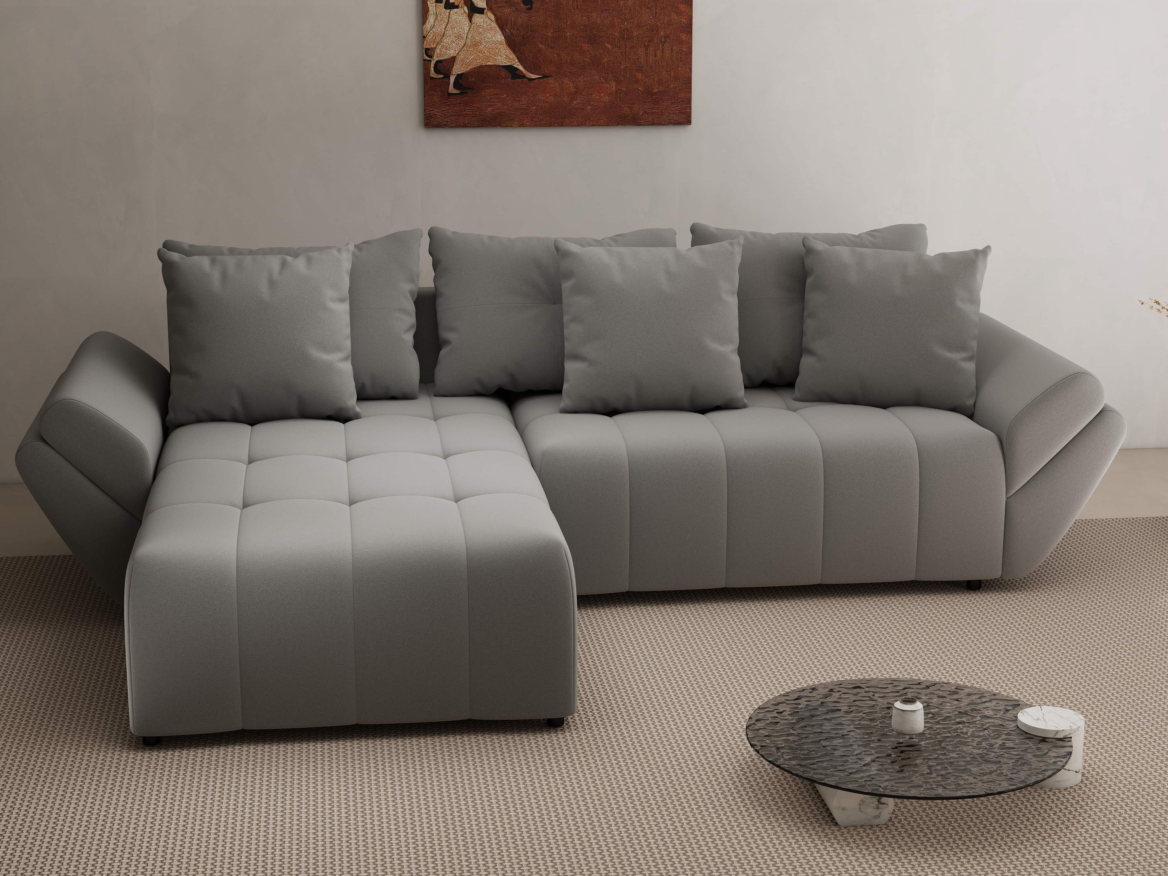 Colțar extensibil dumonde cu ladă de depozitare si sezut confortabil din spuma HR, Berlin Royal Gri 280x185 cm Fabrica