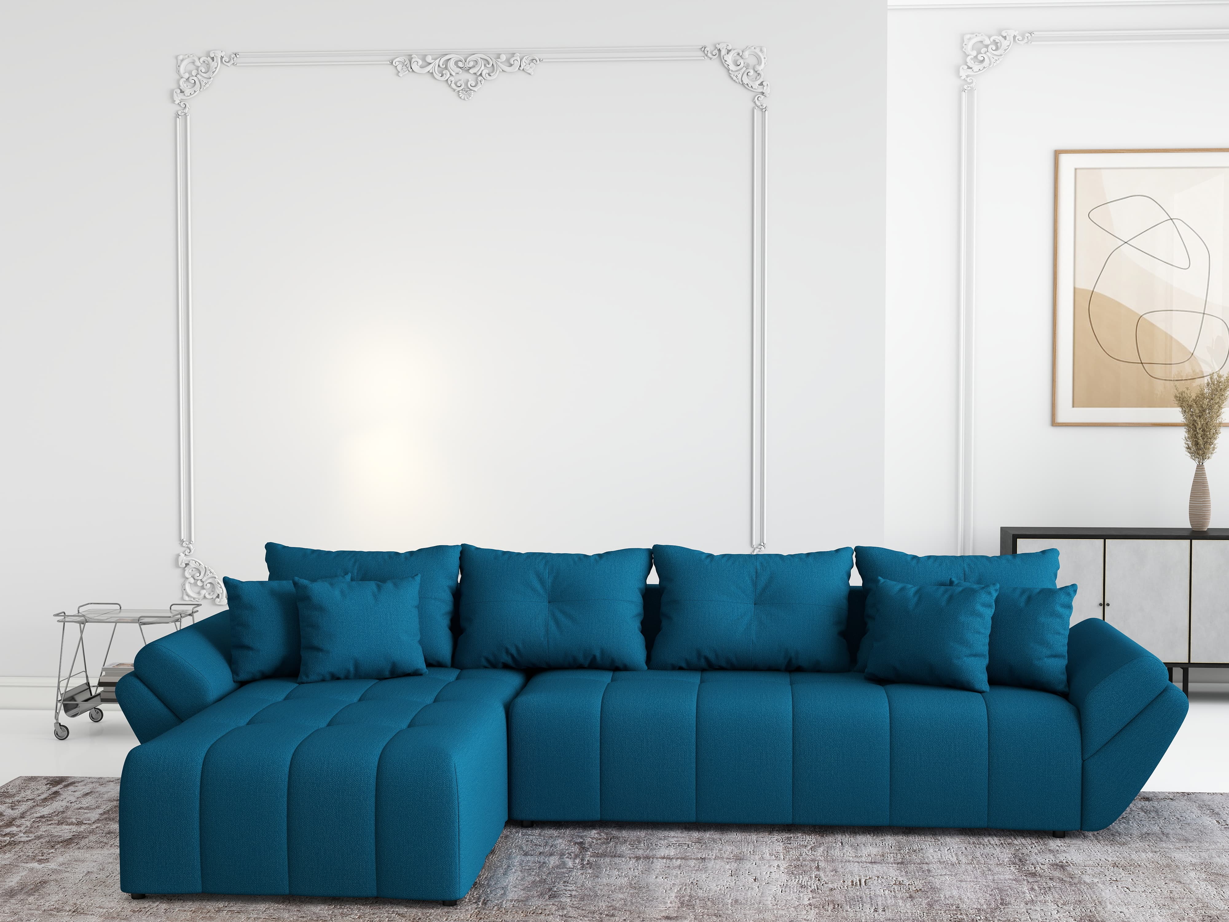 Colțar extensibil dumonde cu ladă de depozitare si sezut confortabil din spuma HR, Berlin XL Enjoy Petrol 350x185 cm Fabrica