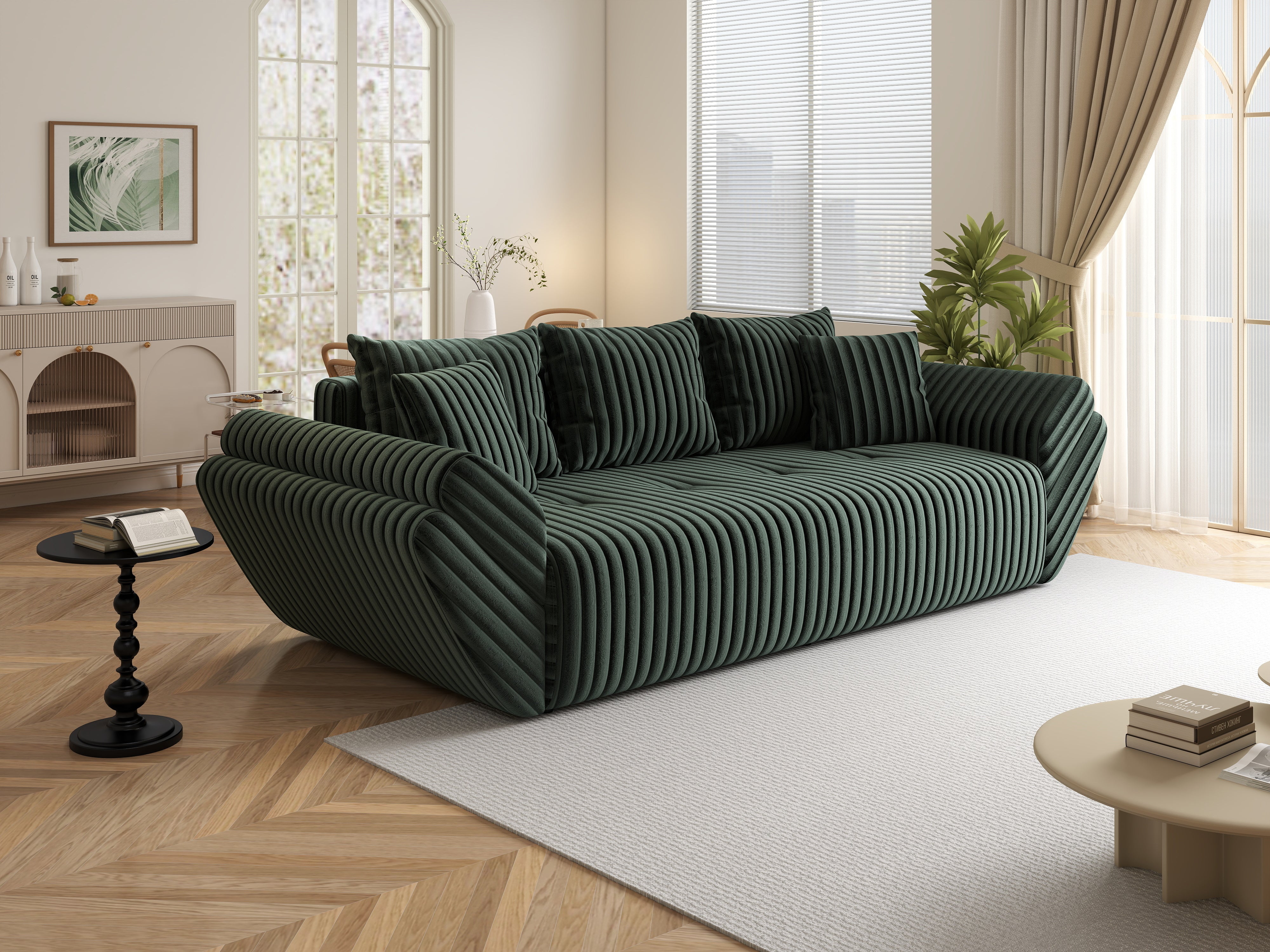 Canapea extensibilă dumonde cu ladă de depozitare si sezut confortabil din spuma HR, Berlin Ambience Green 250x100 cm Fabrica