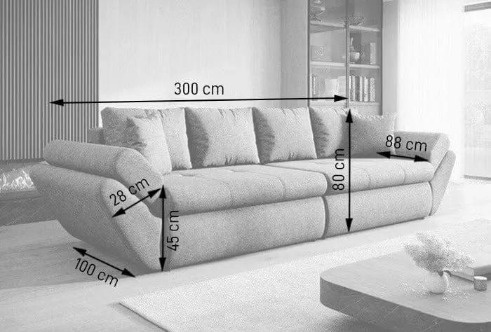 Canapea extensibilă cu ladă de depozitare si sezut confortabil din spuma HR, Loana Euphoria Black 300x100 cm