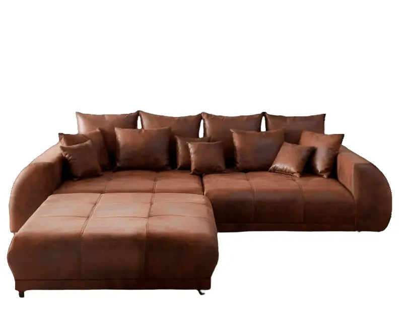 Canapea extensibilă dumonde cu 2 lăzi de depozitare si sezut confortabil din spuma HR, Verona Madagaskar Brown 310x100 cm cu taburet inclus