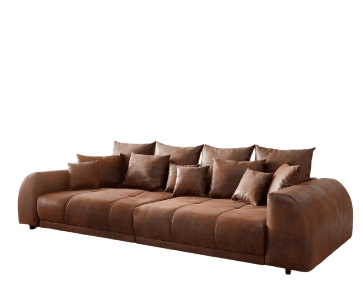 Canapea extensibilă dumonde cu 2 lăzi de depozitare si sezut confortabil din spuma HR, Verona Madagaskar Brown 310x100 cm cu taburet inclus