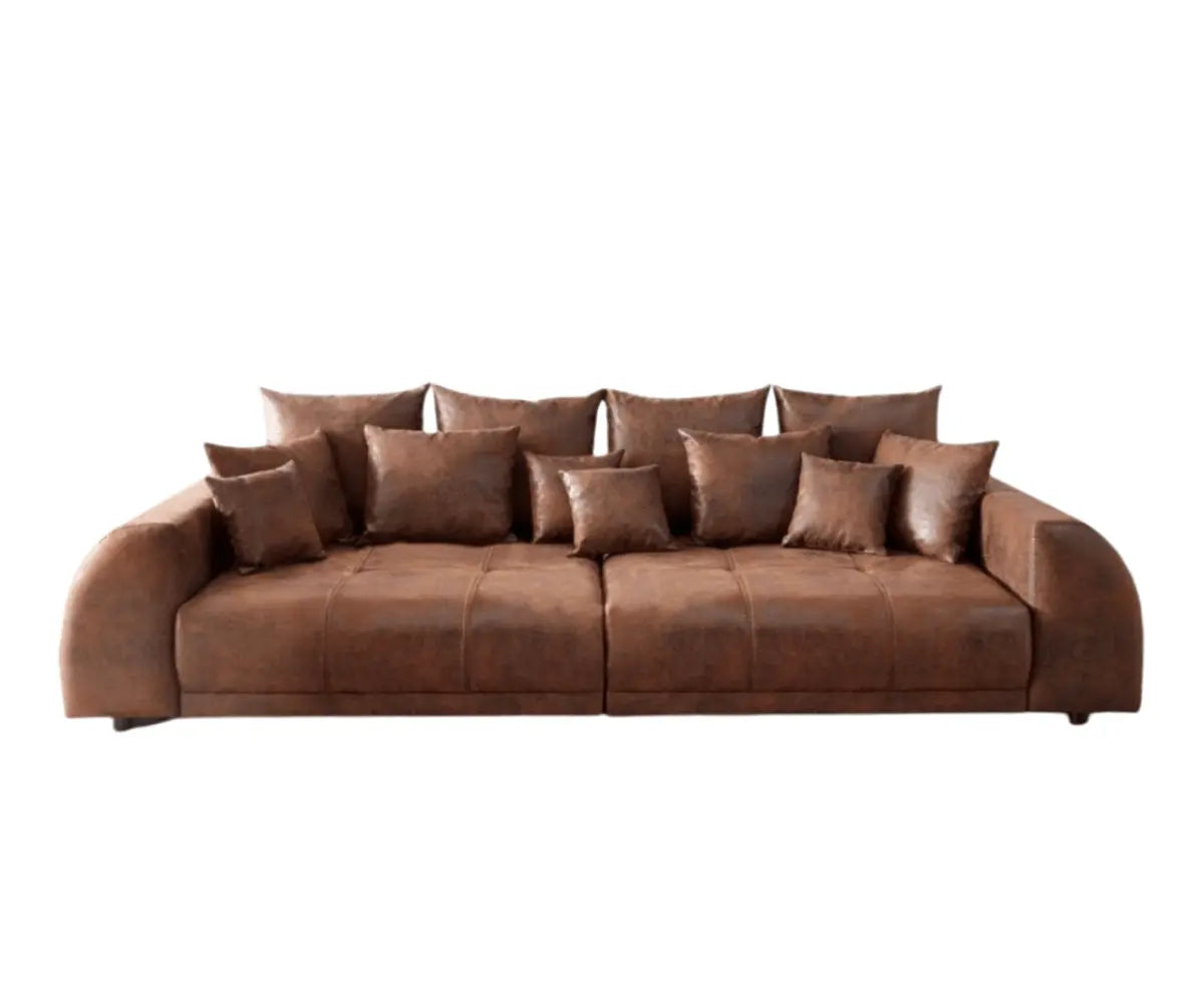 Canapea extensibilă dumonde cu 2 lăzi de depozitare si sezut confortabil din spuma HR, Verona Madagaskar Brown 310x100 cm cu taburet inclus