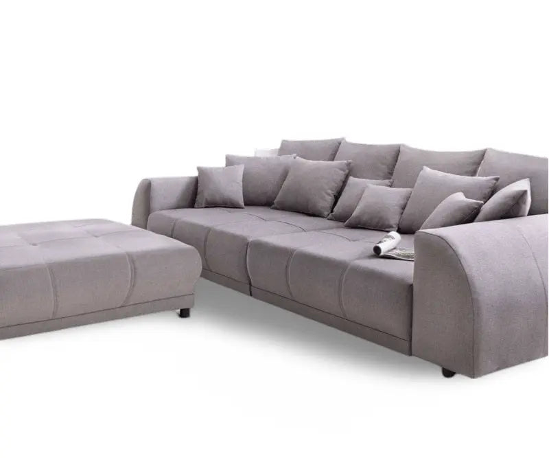 Canapea extensibilă dumonde cu 2 lăzi de depozitare si sezut confortabil din spuma HR, Verona Enjoy Grey 310x100 cm cu taburet inclus