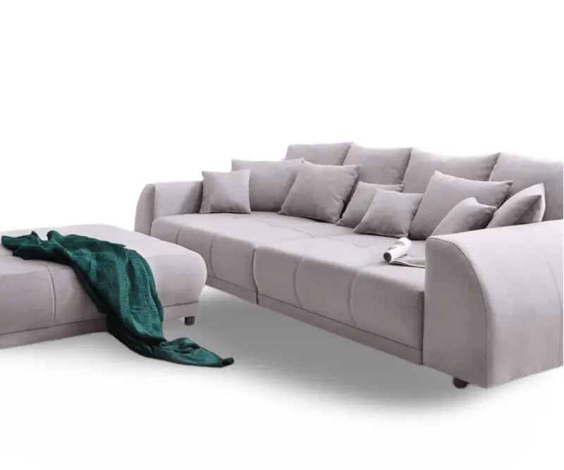 Canapea extensibilă dumonde cu 2 lăzi de depozitare si sezut confortabil din spuma HR, Verona Enjoy Grey 310x100 cm cu taburet inclus