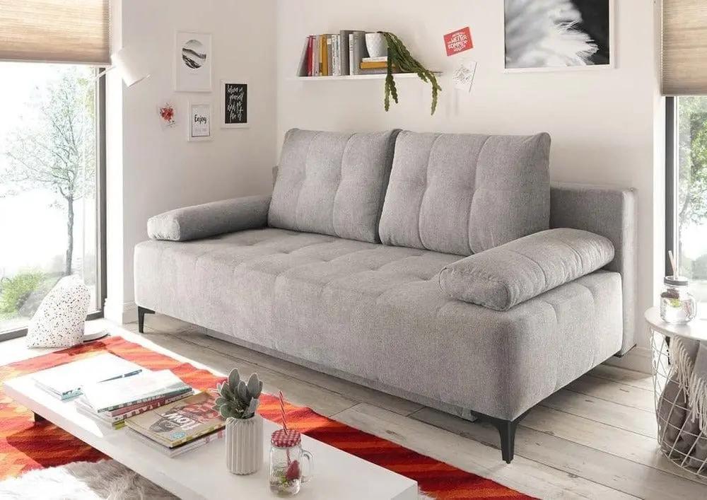 Canapea extensibilă cu ladă de depozitare si sezut confortabil din spuma HR, Candy Silver, 200x100 cm