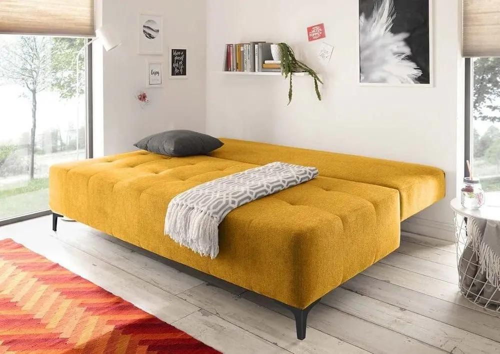 Canapea extensibilă cu ladă de depozitare si sezut confortabil din spuma HR, Candy Yellow, 200x100 cm