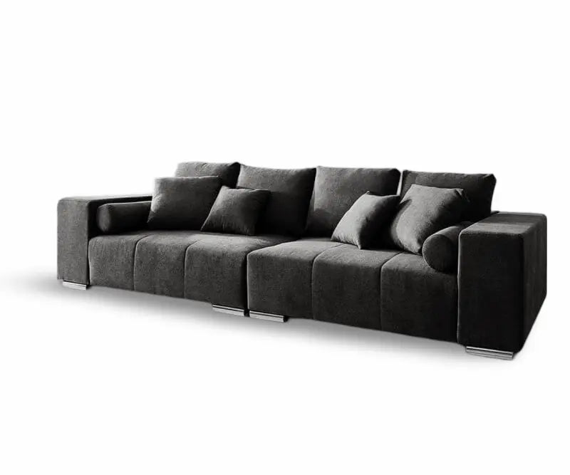 Canapea extensibilă dumonde cu ladă de depozitare si sezut confortabil din spuma HR, Marbela Enjoy Black XXL 295x100 cm cu taburet inclus
