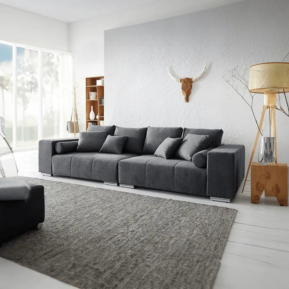 Canapea extensibilă dumonde cu ladă de depozitare si sezut confortabil din spuma HR, Marbela Enjoy Graphite XXL 295x100 cm