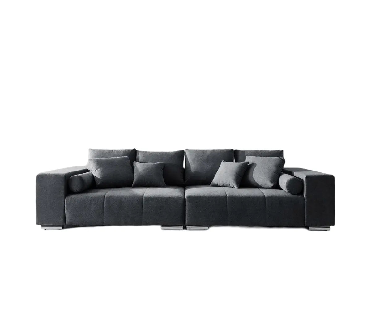 Canapea extensibilă dumonde cu ladă de depozitare si sezut confortabil din spuma HR, Marbela Enjoy Graphite XXL 295x100 cm cu taburet inclus