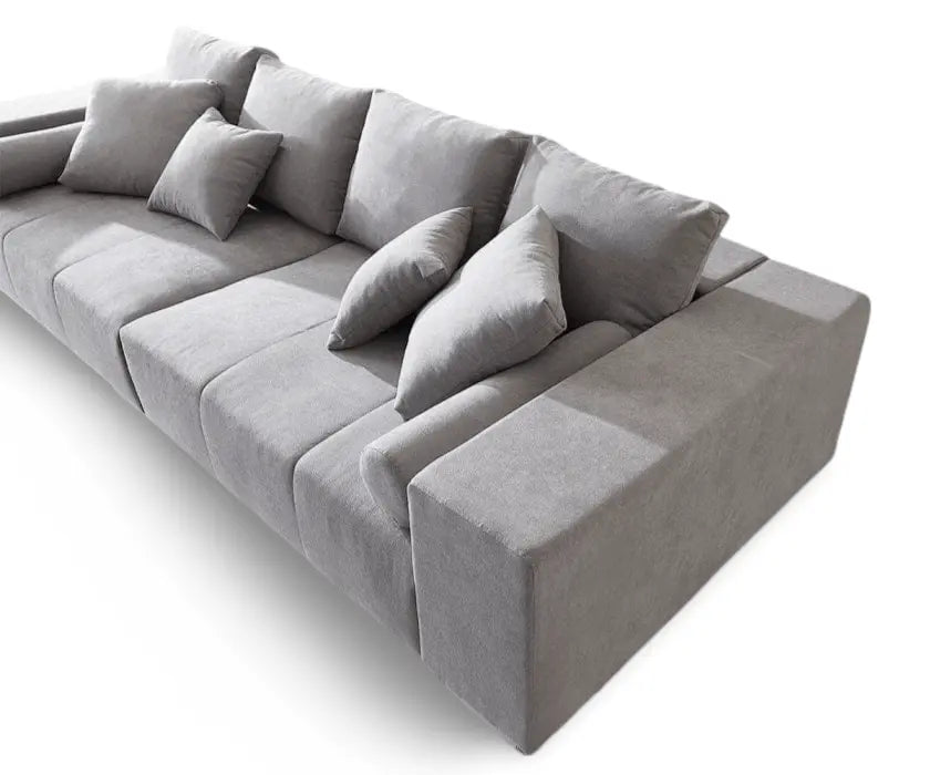 Canapea extensibilă dumonde cu ladă de depozitare si sezut confortabil din spuma HR, Marbela Enjoy Silver XXL 295x100 cm