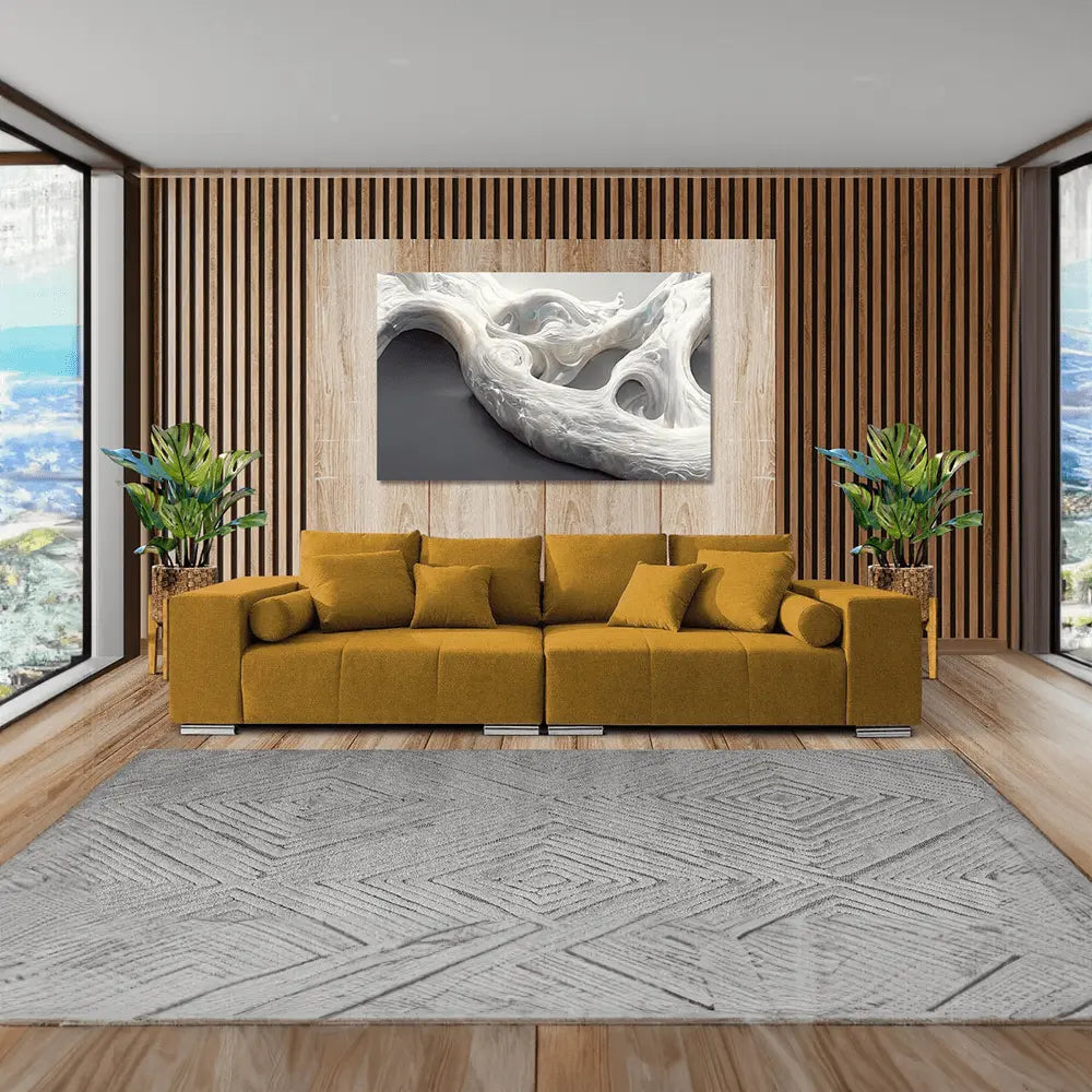 Canapea extensibilă dumonde cu ladă de depozitare si sezut confortabil din spuma high-density, Marbela Enjoy Muștar XXL 295x100 cm
