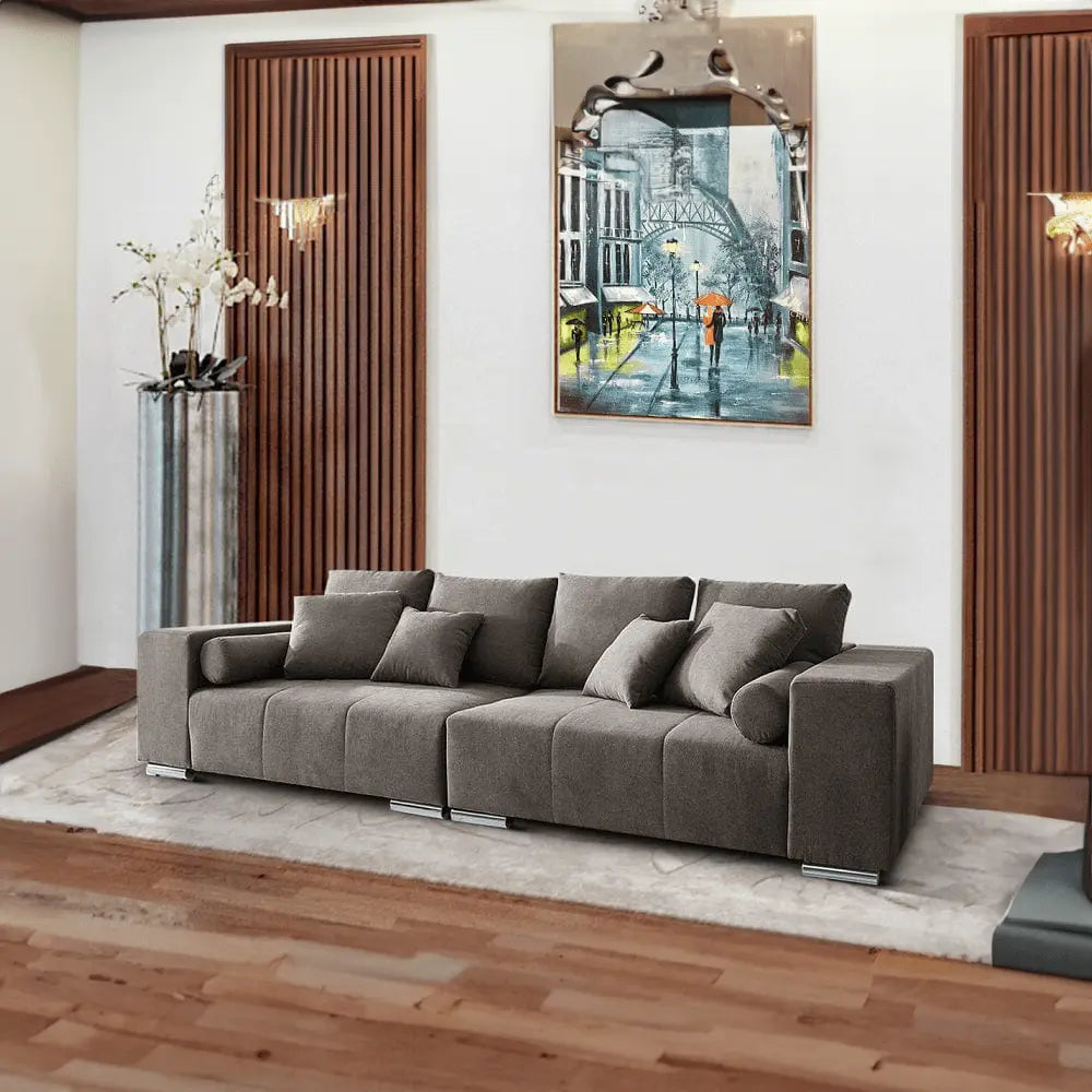 Canapea extensibilă dumonde cu ladă de depozitare si sezut confortabil din spuma HR, Marbela Enjoy Kaki XXL 295x100 cm