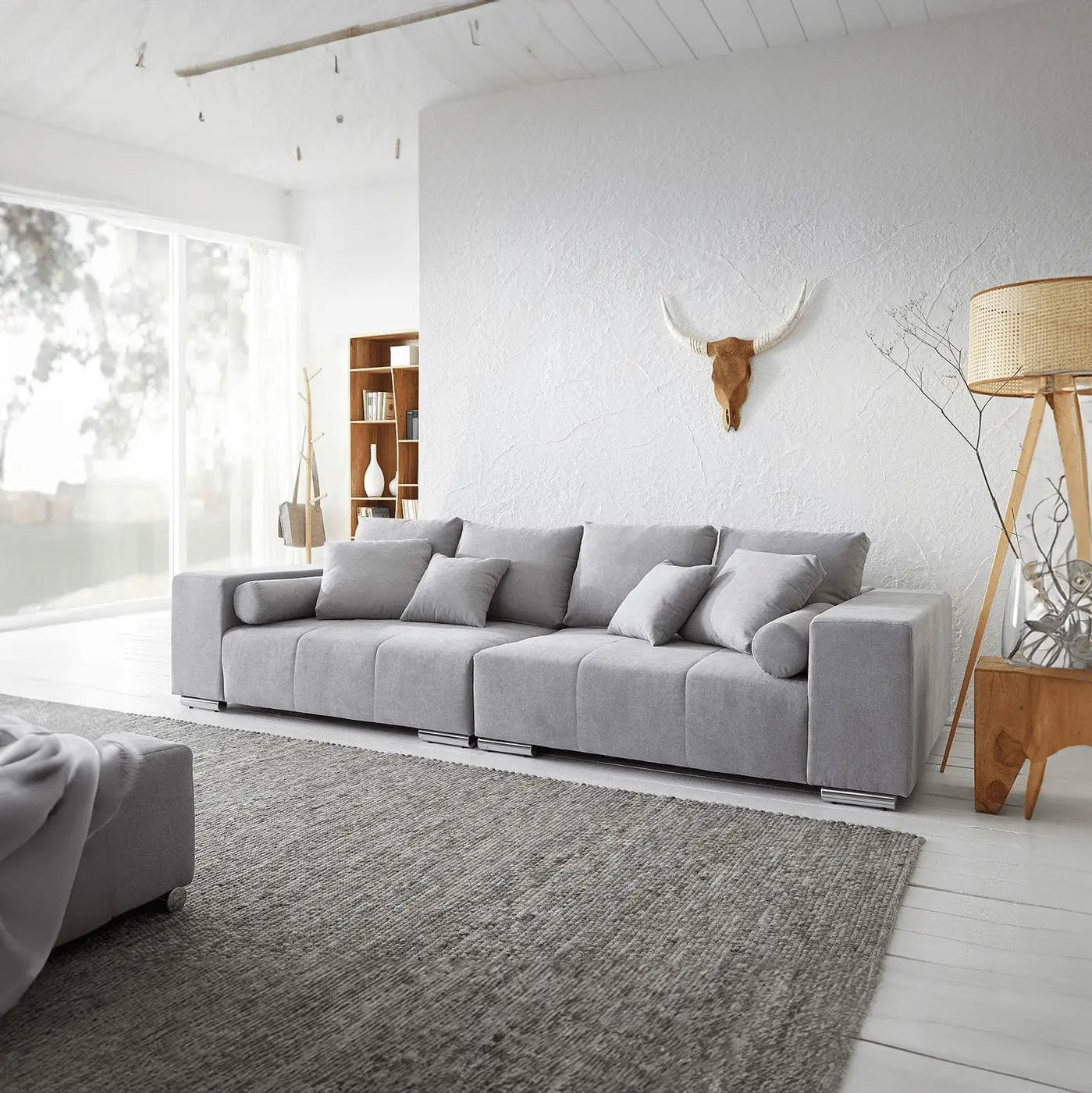 Canapea extensibilă dumonde cu ladă de depozitare si sezut confortabil din spuma HR, Marbela Enjoy Silver XXL 295x100 cm