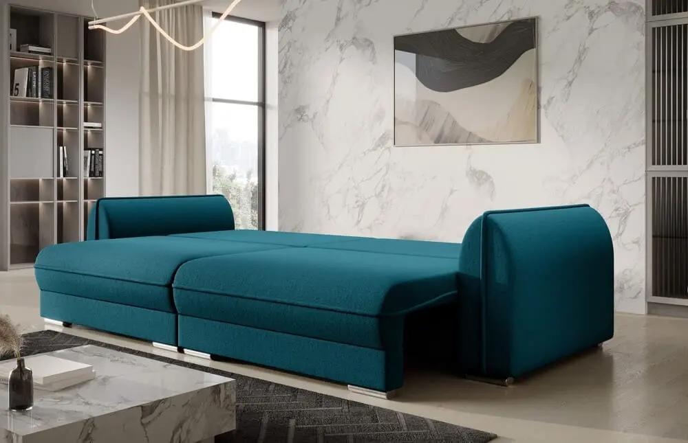 Canapea extensibilă cu ladă de depozitare si sezut confortabil din spuma HR, Denver Verde 300x100 cm