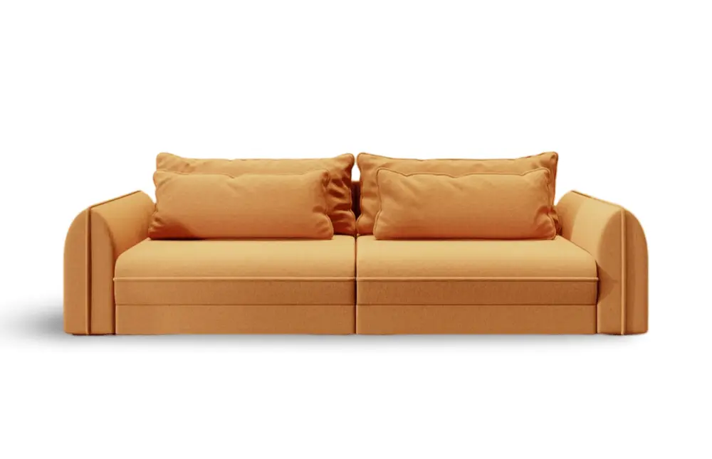 Canapea extensibilă dumonde cu ladă de depozitare si sezut confortabil din spuma HR, Denver Enjoy Mango 300x100 cm Fabrica