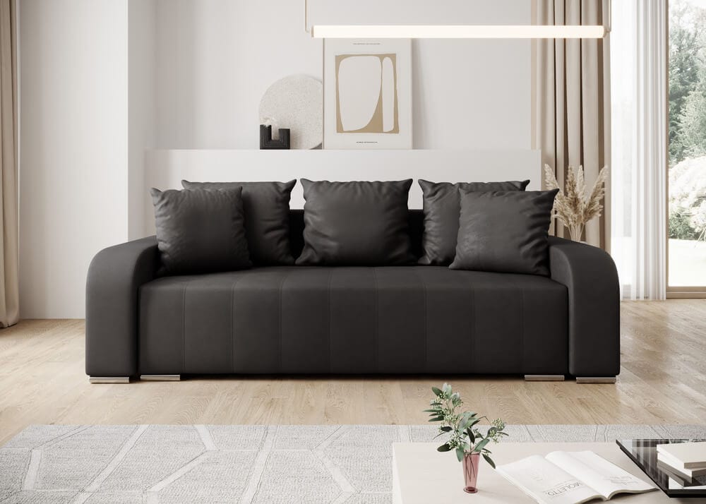 Canapea extensibilă cu ladă de depozitare si sezut confortabil din spuma HR, Sofia Antracit 240x100 cm Fabrica