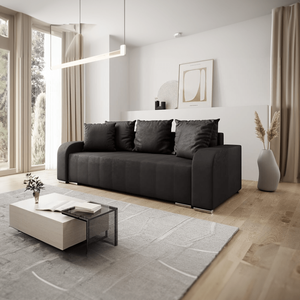 Canapea extensibilă cu ladă de depozitare si sezut confortabil din spuma HR, Sofia Antracit 240x100 cm Fabrica