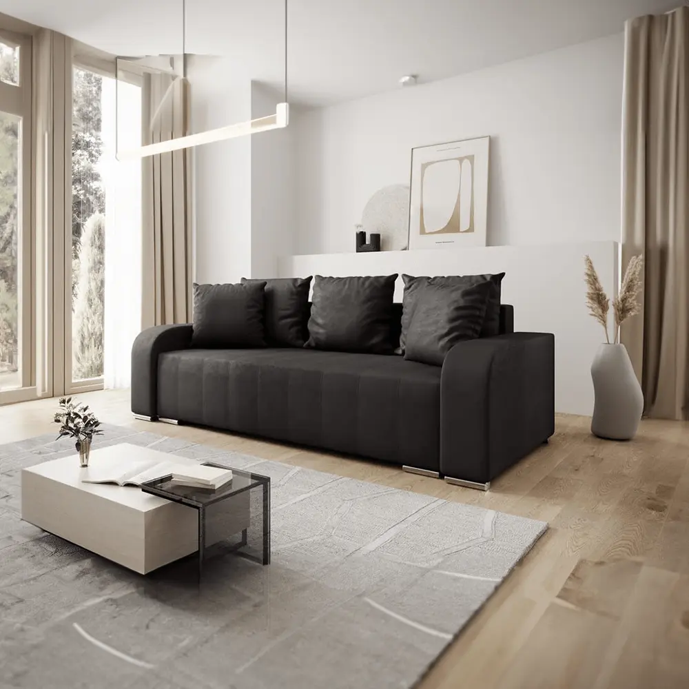 Canapea extensibilă cu ladă de depozitare si sezut confortabil din spuma HR, Sofia Enjoy Grafit 240x100 cm Fabrica