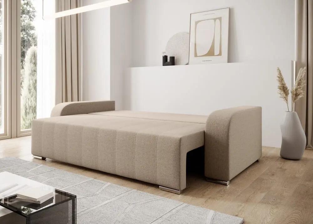 Canapea extensibilă cu ladă de depozitare si sezut confortabil din spuma HR, Sofia Enjoy Camel 240x100 cm Fabrica