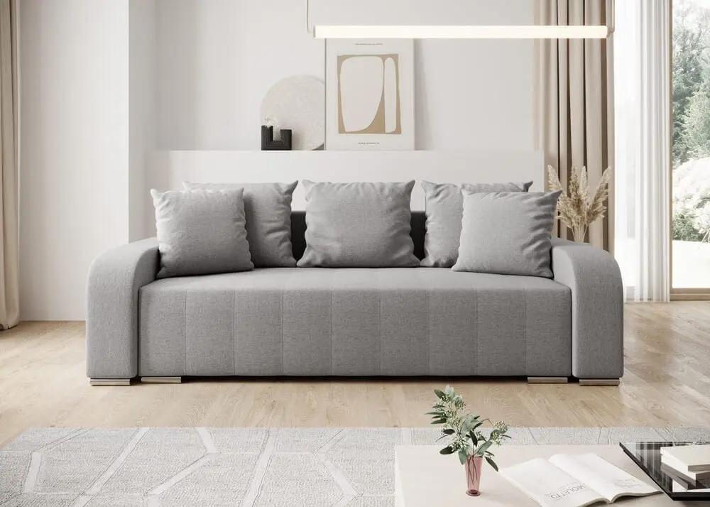 Canapea extensibilă cu ladă de depozitare si sezut confortabil din spuma HR, Sofia Enjoy Silver240x100 cm Fabrica