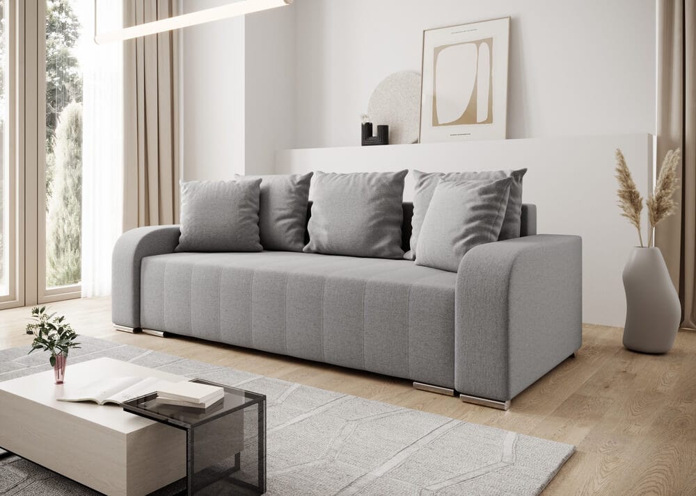 Canapea extensibilă cu ladă de depozitare si sezut confortabil din spuma HR, Sofia Grey 240x100 cm Fabrica