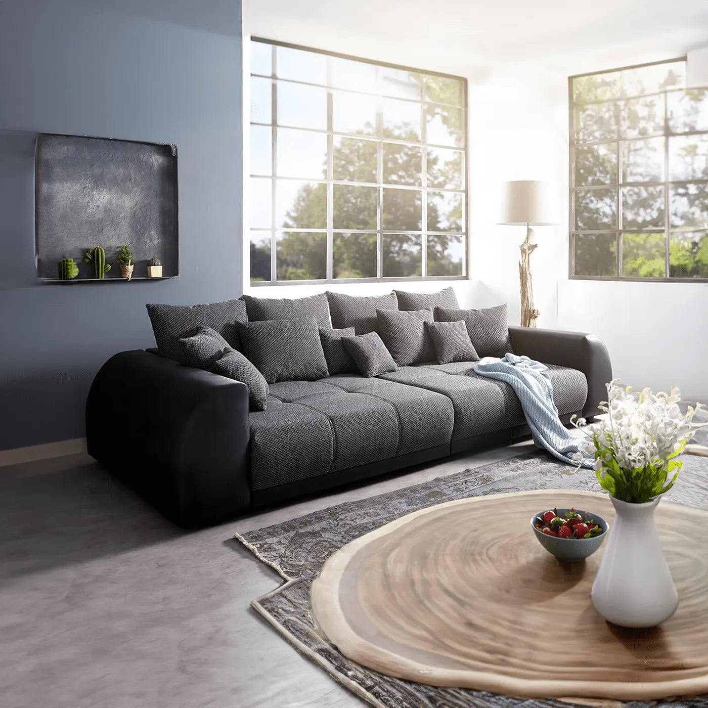 Canapea extensibilă dumonde cu 2 lăzi de depozitare si sezut confortabil din spuma HR, Verona Magma Black 310x100 cm