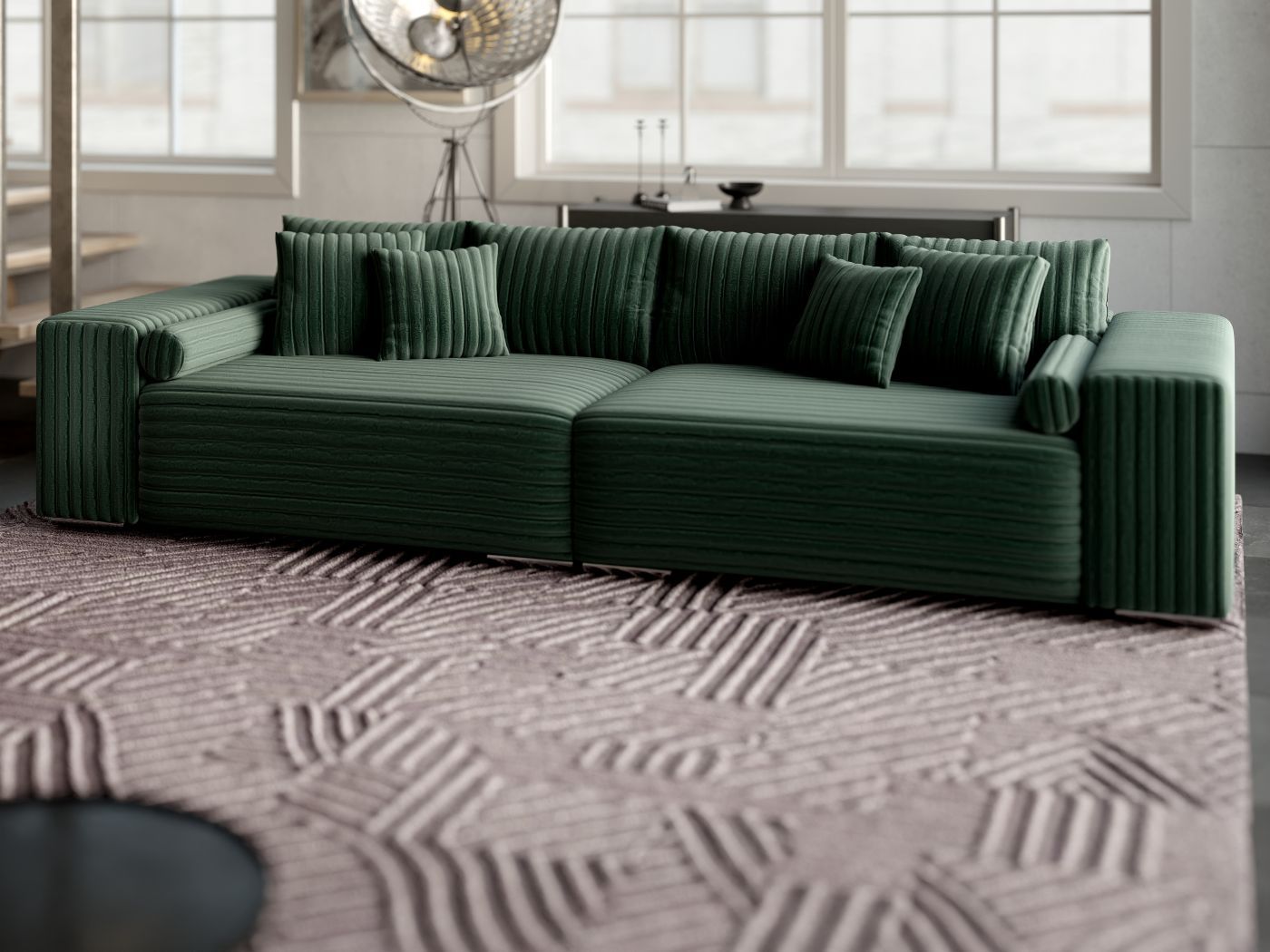 Canapea extensibilă dumonde cu ladă de depozitare si sezut confortabil din spuma HR, Marbela Ambience Green XXL 295x100 cm fabrica