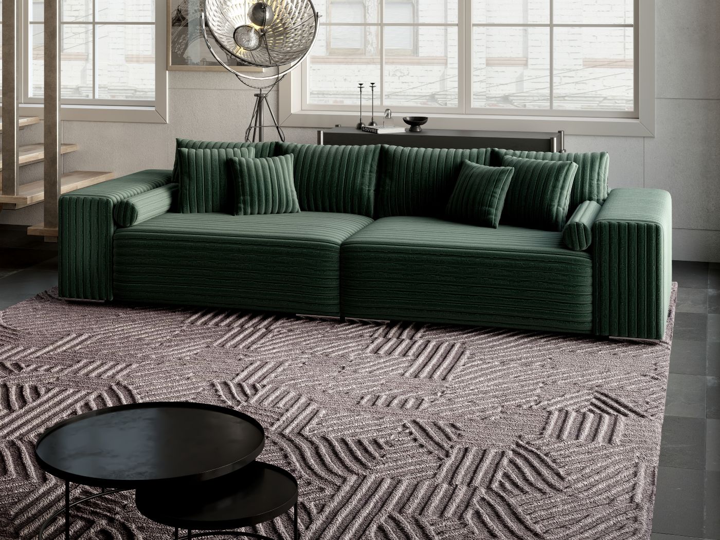 Canapea extensibilă dumonde cu ladă de depozitare si sezut confortabil din spuma HR, Marbela Ambience Green XXL 295x100 cm fabrica