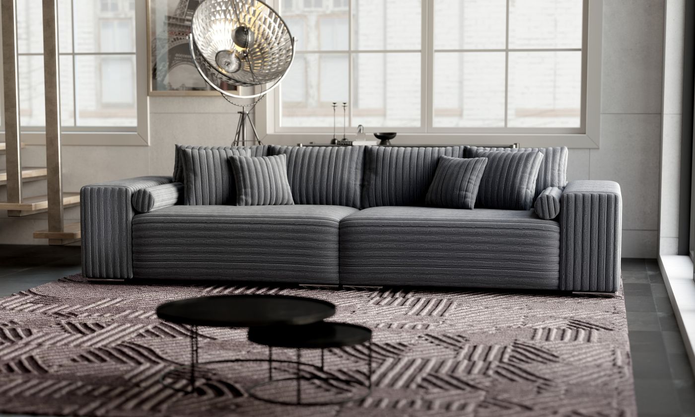 Canapea extensibilă dumonde cu ladă de depozitare si sezut confortabil din spuma HR, Marbela Ambience Grey XXL 295x100 cm fabrica