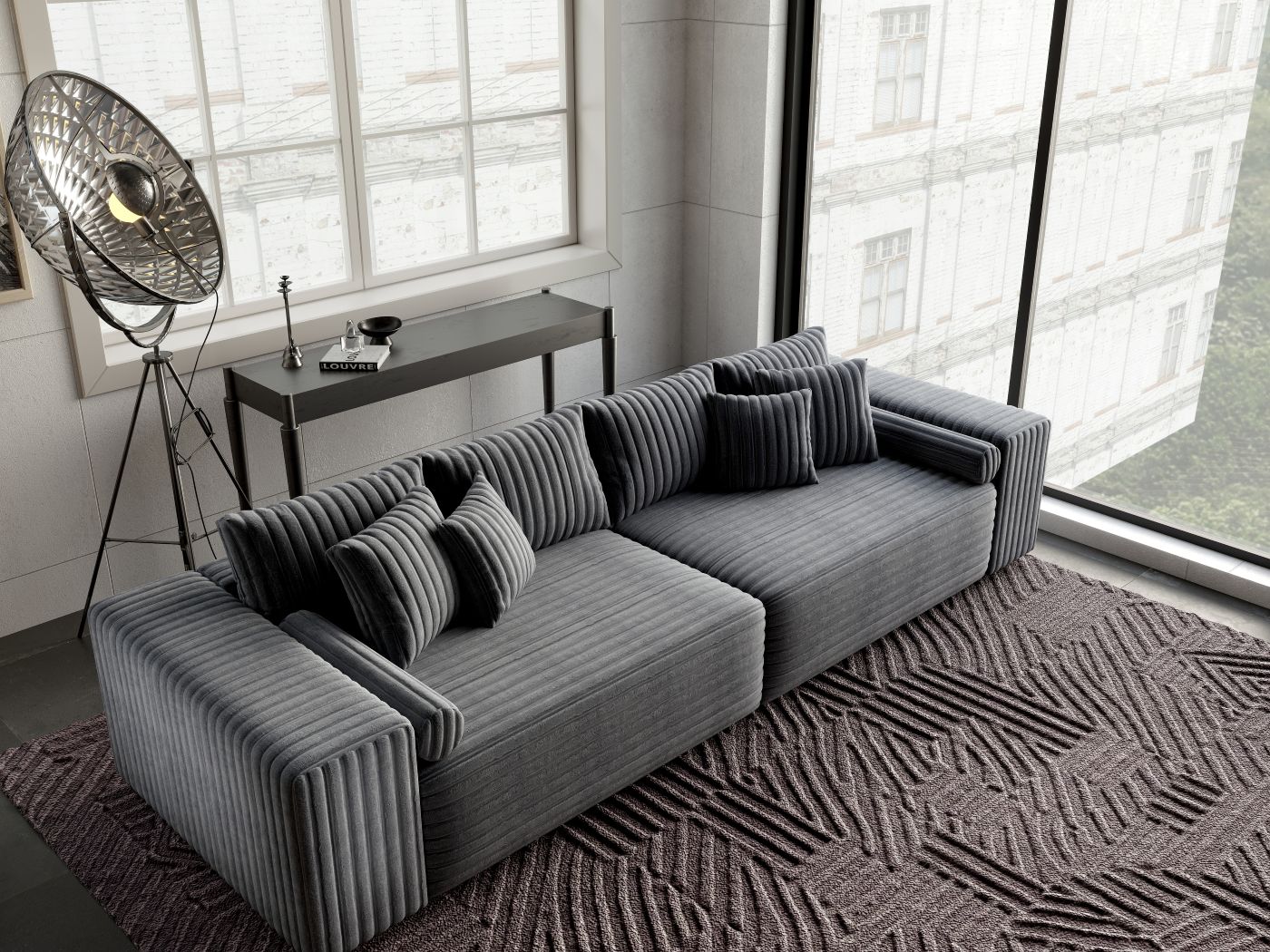 Canapea extensibilă dumonde cu ladă de depozitare si sezut confortabil din spuma HR, Marbela Ambience Grey XXL 295x100 cm fabrica
