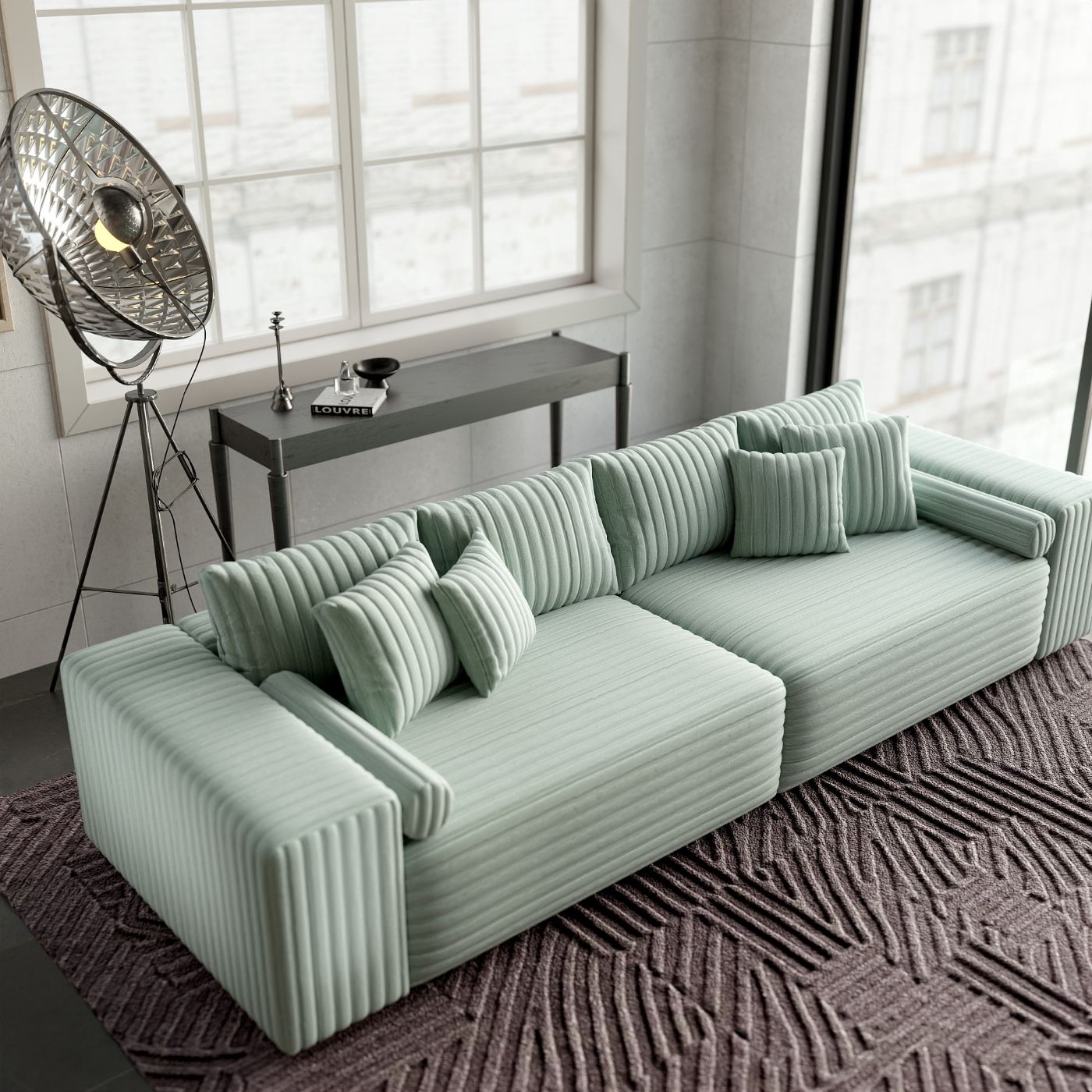 Canapea extensibilă dumonde cu ladă de depozitare si sezut confortabil din spuma HR, Marbela Ambience Mint XXL 295x100 cm fabrica