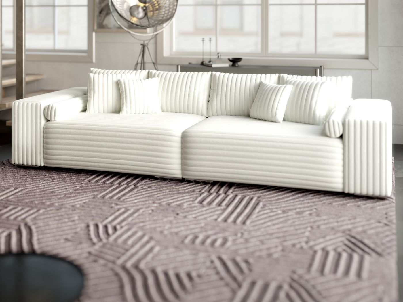Canapea extensibilă dumonde cu ladă de depozitare si sezut confortabil din spuma HR, Marbela Ambience Ivory XXL 295x100 cm fabrica