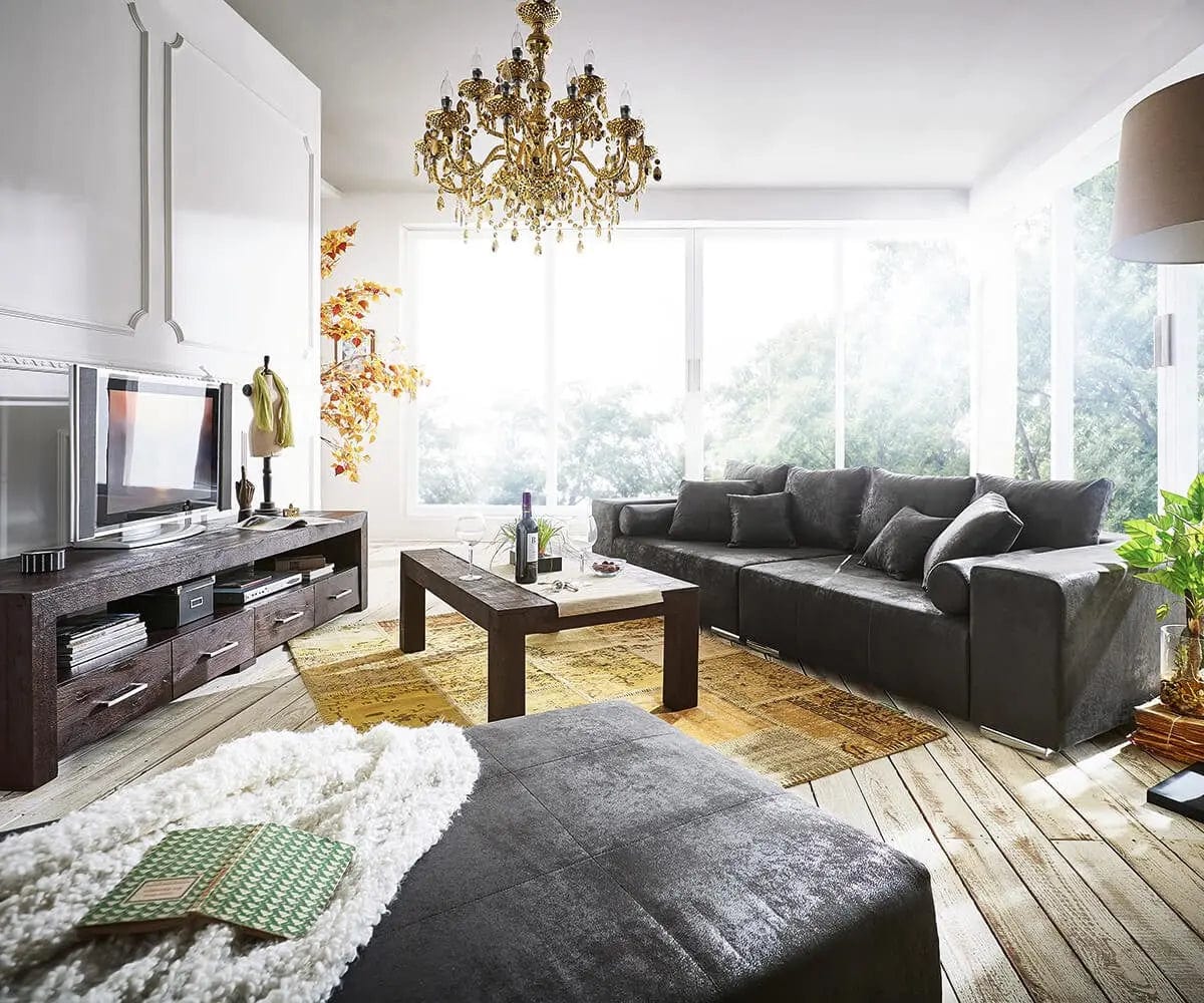 Canapea extensibilă dumonde cu ladă de depozitare si sezut confortabil din spuma HR, Marbela Madagaskar Grey XXL 295x100 cm
