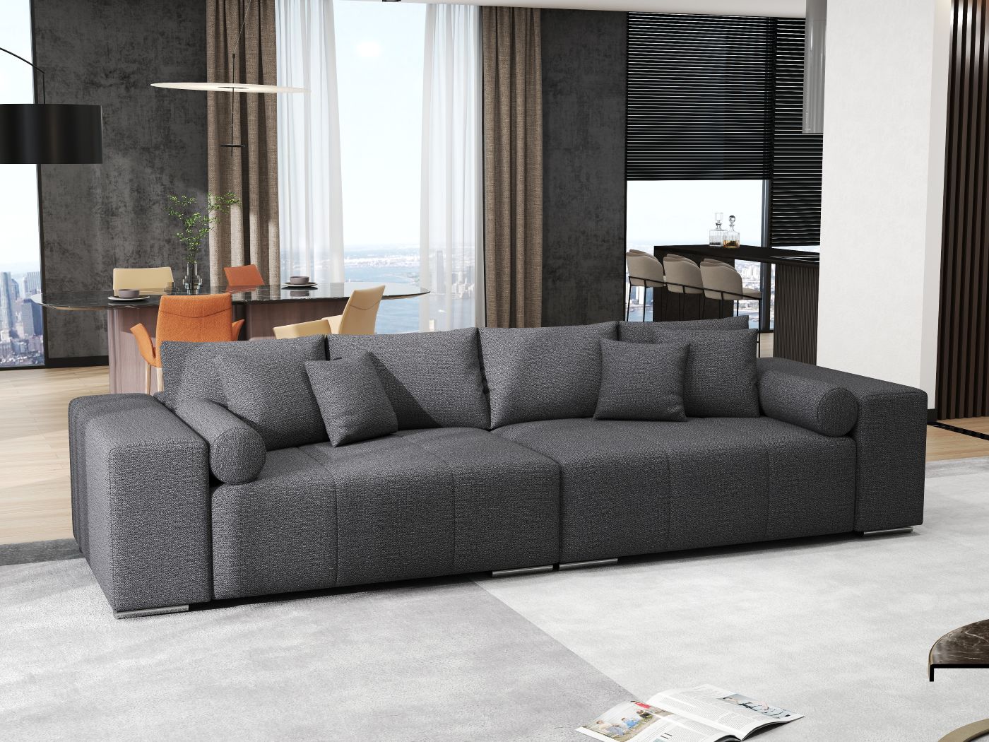 Canapea extensibilă dumonde cu ladă de depozitare si sezut confortabil din spuma HR, Marbela Enjoy Lux Grafit XXL 295x100 cm fabrica