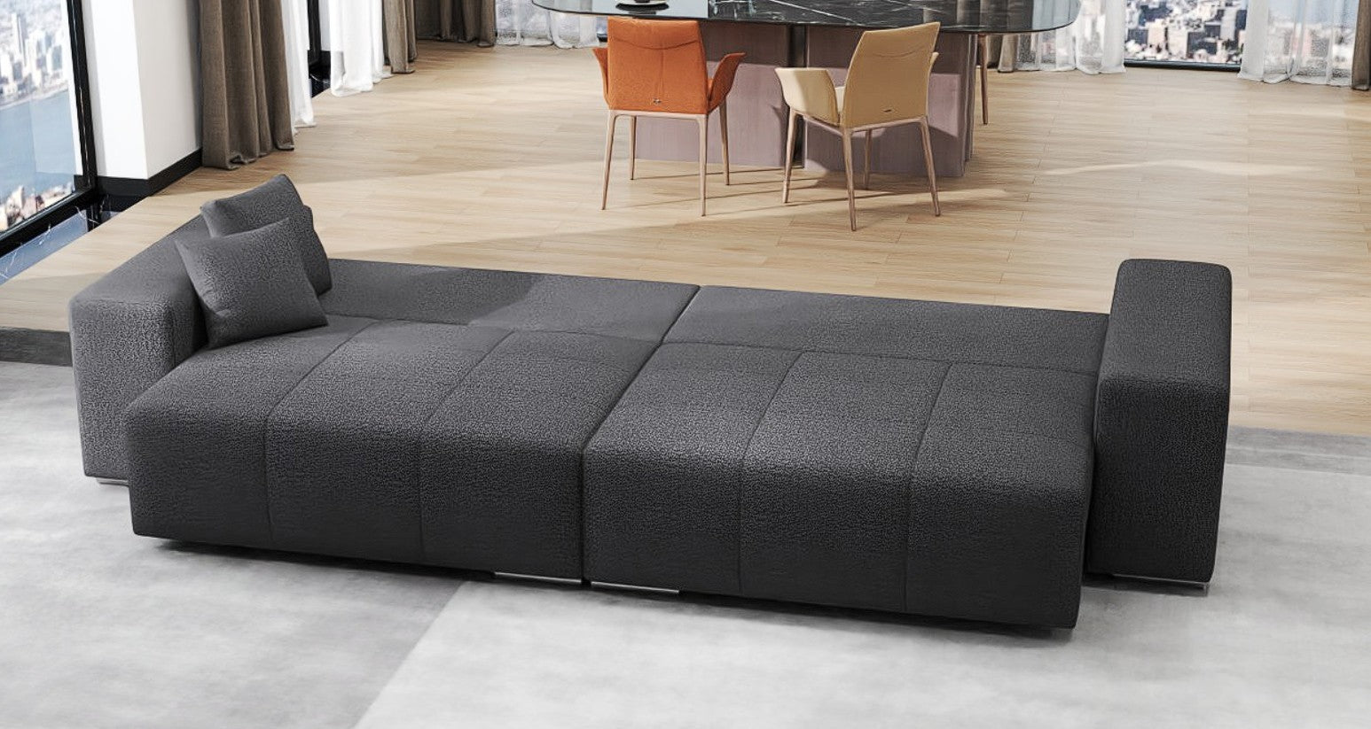 Canapea extensibilă dumonde cu ladă de depozitare si sezut confortabil din spuma HR, Marbela Enjoy Grafit XXL 295x100 cm fabrica