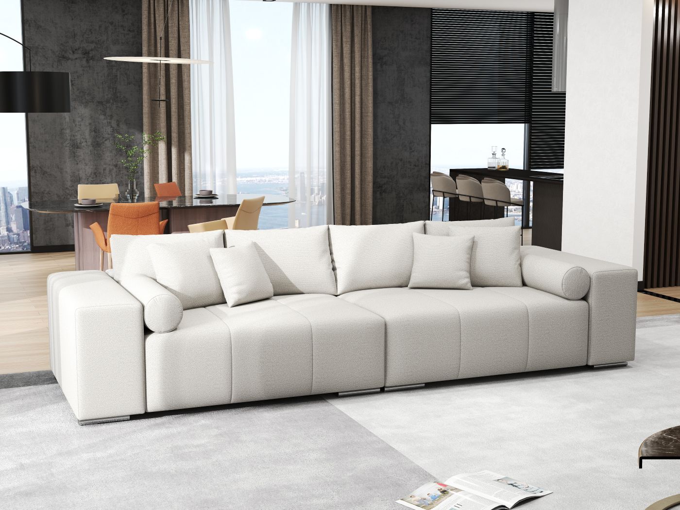 Canapea extensibilă dumonde cu ladă de depozitare si sezut confortabil din spuma HR, Marbela Enjoy Beige XXL 295x100 cm fabrica