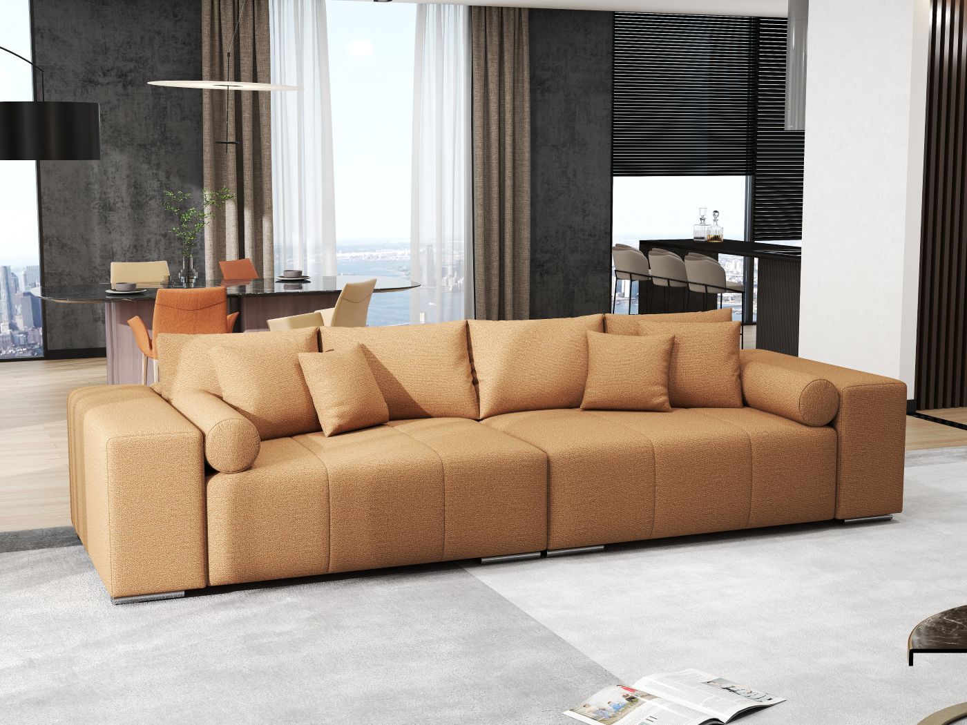 Canapea extensibilă dumonde cu ladă de depozitare si sezut confortabil din spuma HR, Marbela Enjoy Mango XXL 295x100 cm fabrica