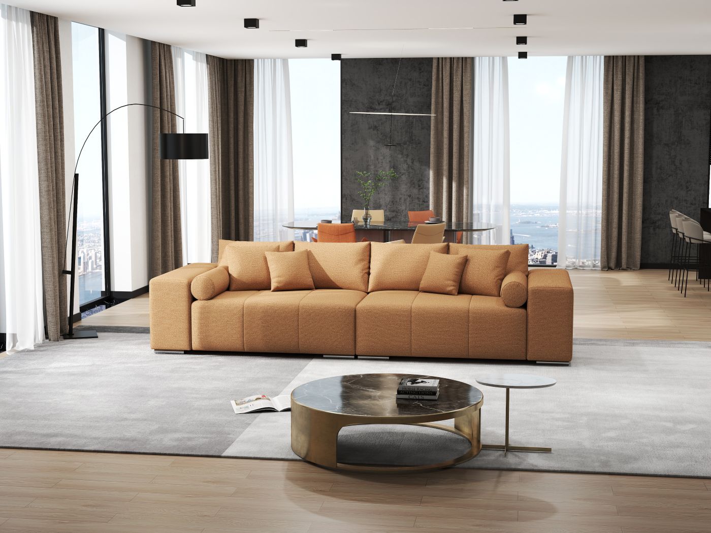 Canapea extensibilă dumonde cu ladă de depozitare si sezut confortabil din spuma HR, Marbela Enjoy Mango XXL 295x100 cm fabrica