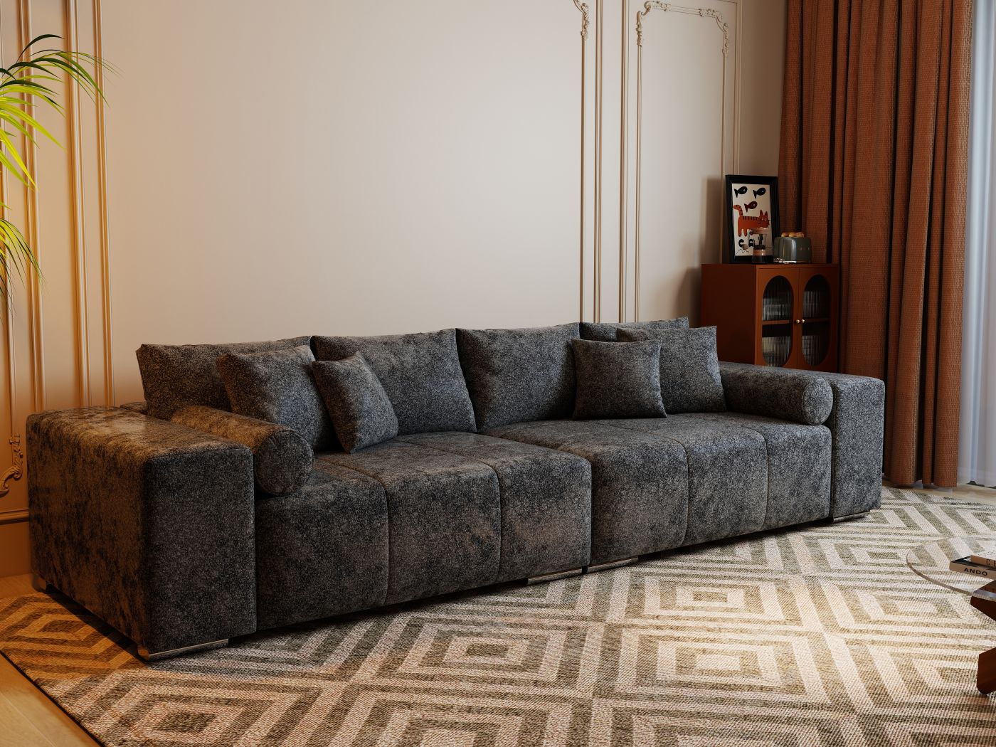 Canapea extensibilă dumonde cu ladă de depozitare si sezut confortabil din spuma HR, Marbela Euphoria Black XXL 295x100 cm fabrica