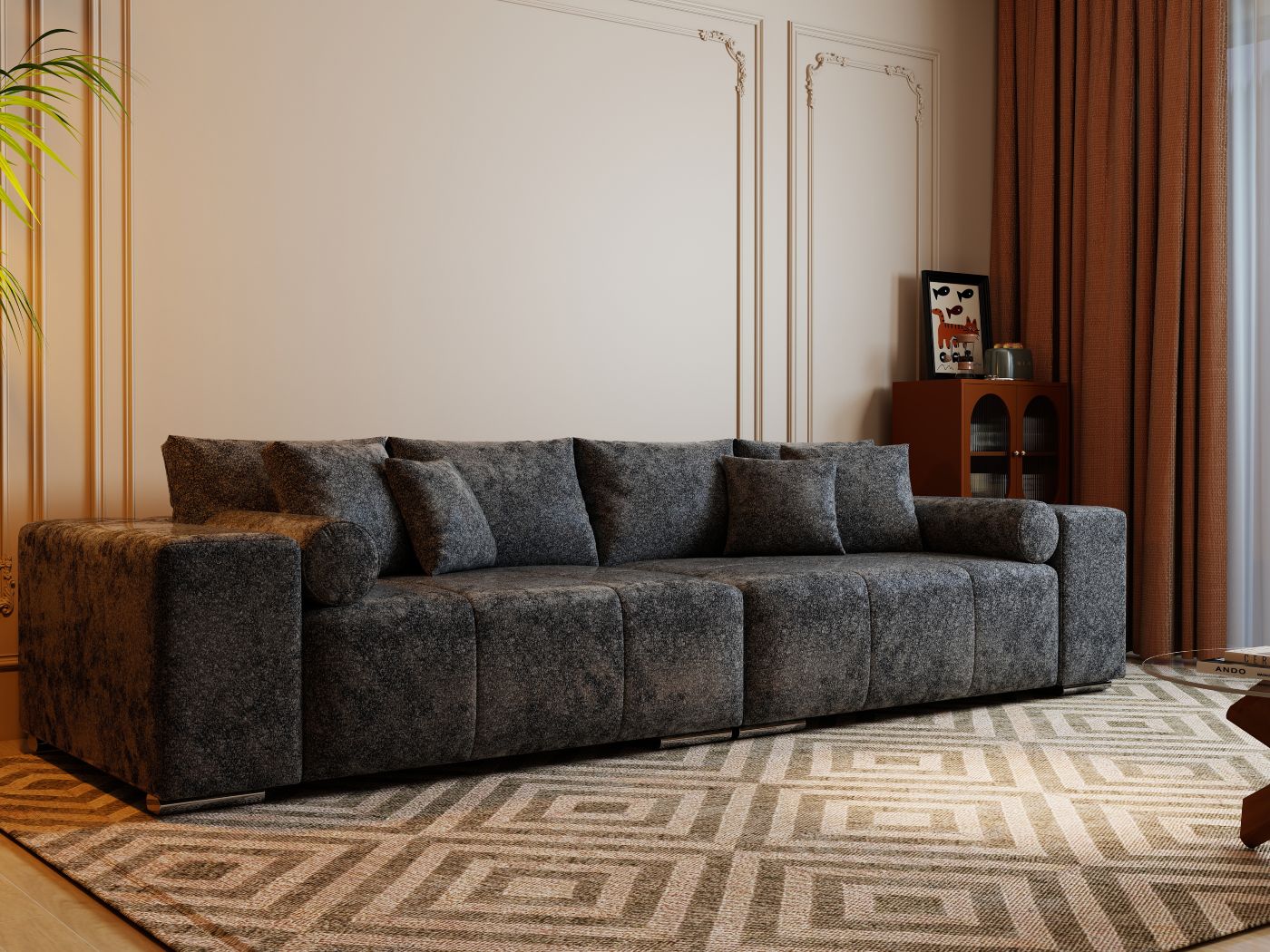 Canapea extensibilă dumonde cu ladă de depozitare si sezut confortabil din spuma HR, Marbela Euphoria Black XXL 295x100 cm fabrica