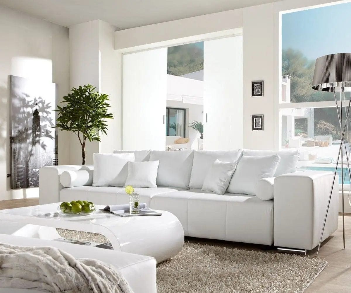 Canapea extensibilă dumonde cu ladă de depozitare si sezut confortabil din spuma HR, Marbela White XXL 295x100 cm