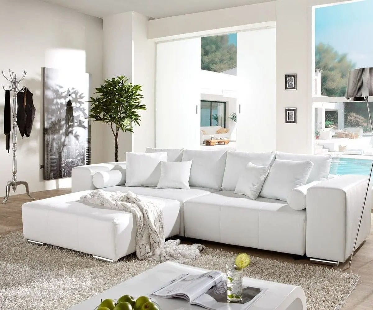 Canapea extensibilă dumonde cu ladă de depozitare si sezut confortabil din spuma HR, Marbela White XXL 295x100 cm