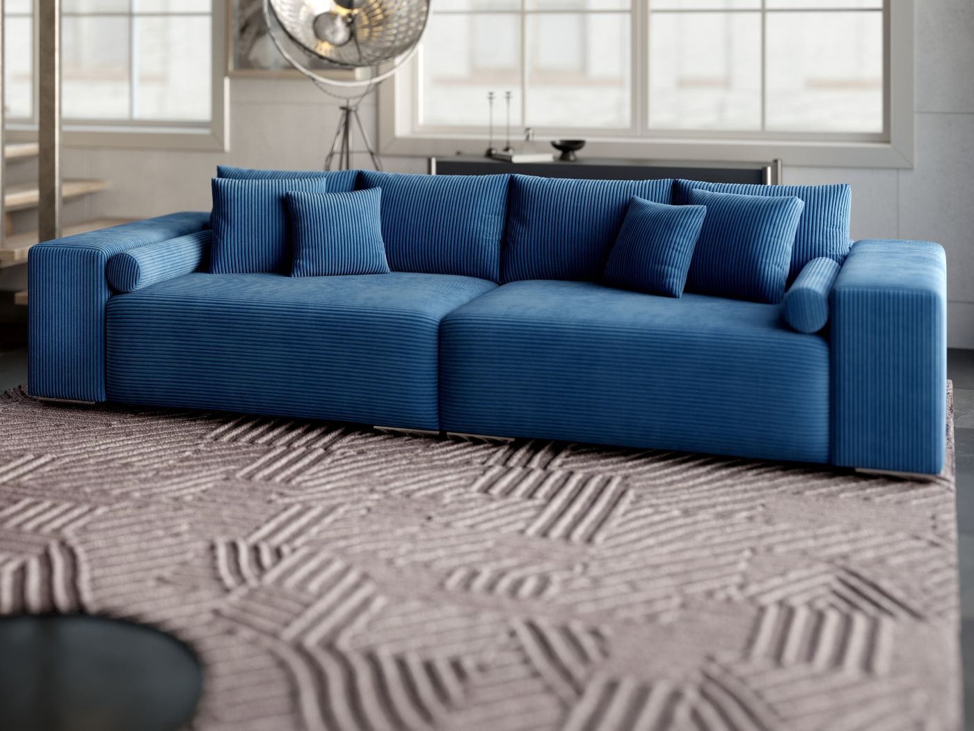 Canapea extensibilă dumonde cu ladă de depozitare si sezut confortabil din spuma HR, Marbela Zoom Blue XXL 295x100 cm fabrica