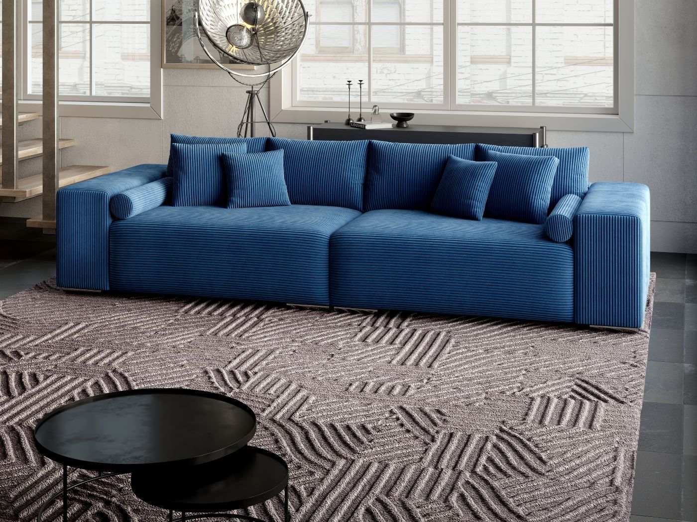 Canapea extensibilă dumonde cu ladă de depozitare si sezut confortabil din spuma HR, Marbela Zoom Blue XXL 295x100 cm fabrica