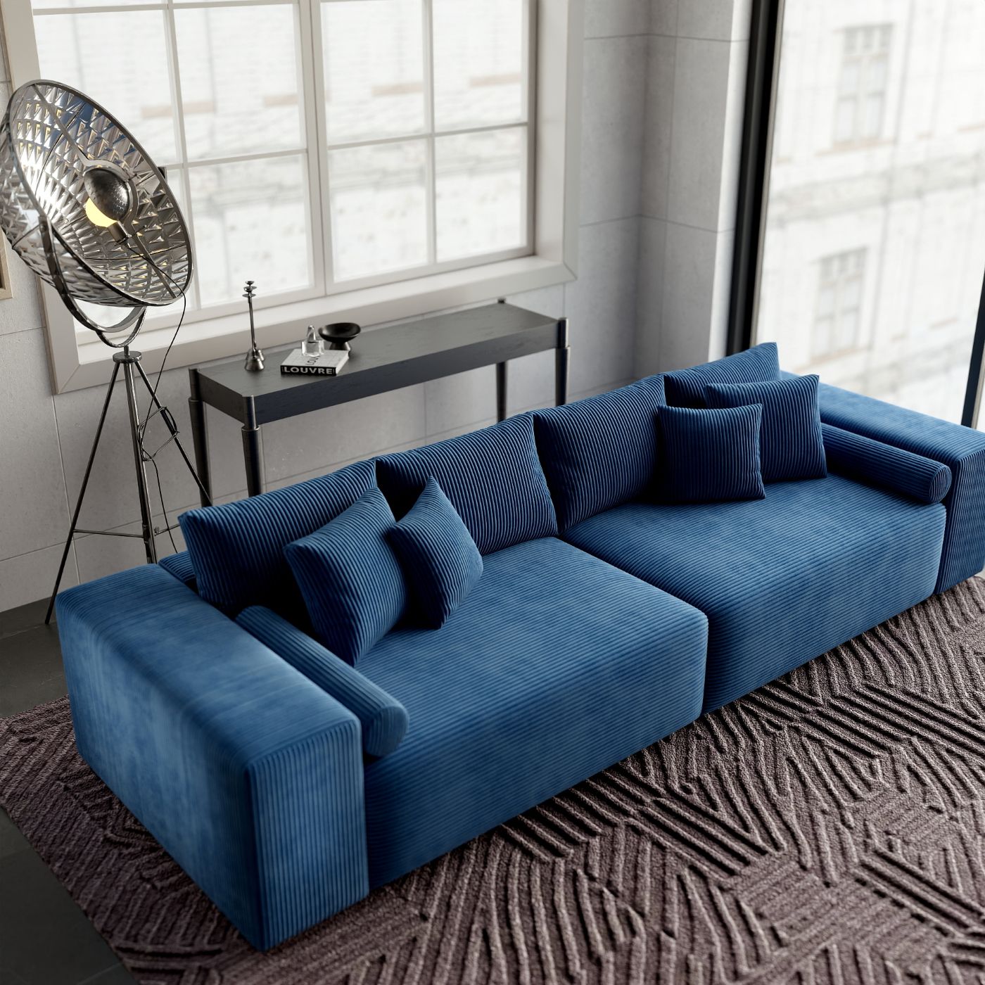 Canapea extensibilă dumonde cu ladă de depozitare si sezut confortabil din spuma HR, Marbela Zoom Blue XXL 295x100 cm fabrica
