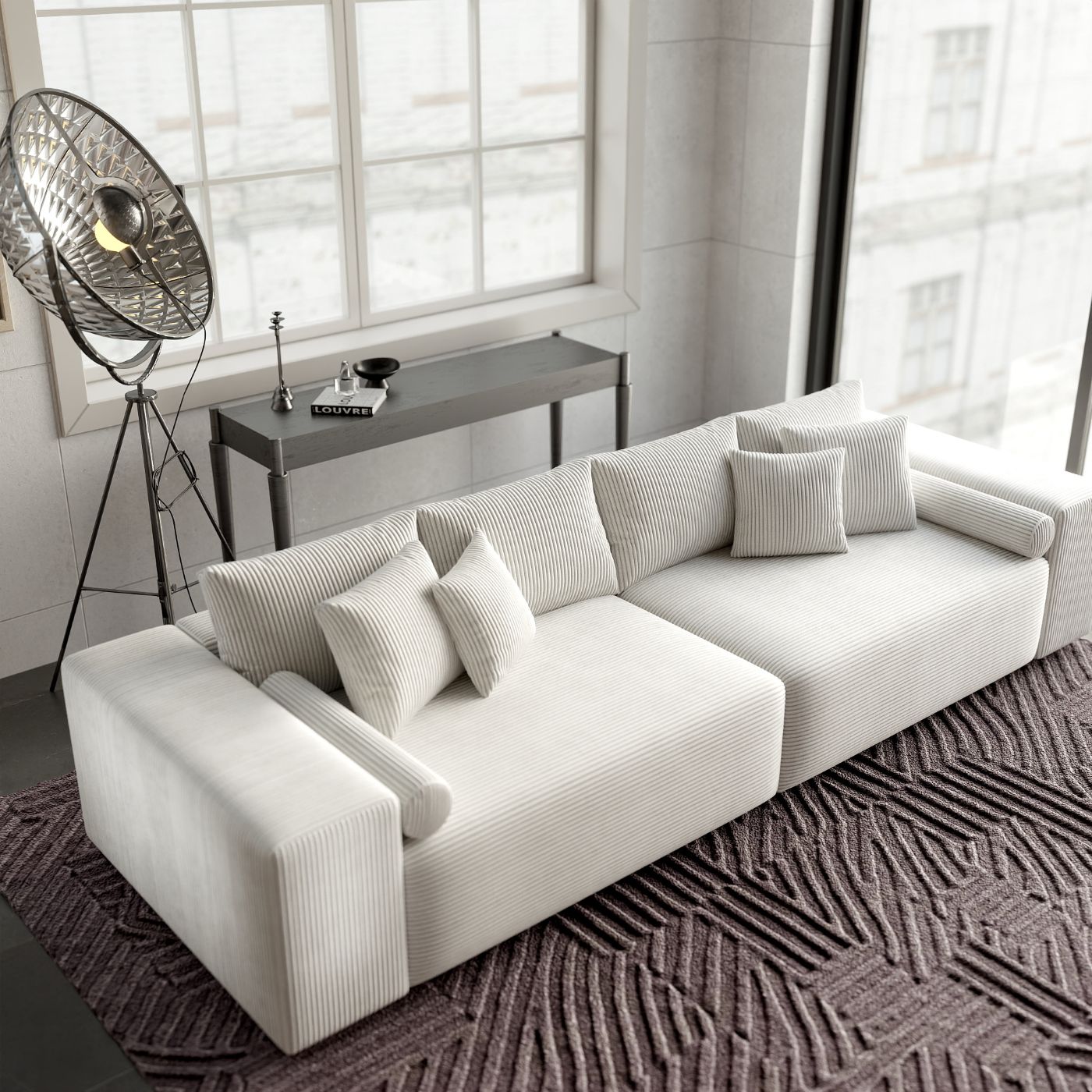 Canapea extensibilă dumonde cu ladă de depozitare si sezut confortabil din spuma HR, Marbela Zoom Cream XXL 295x100 cm fabrica