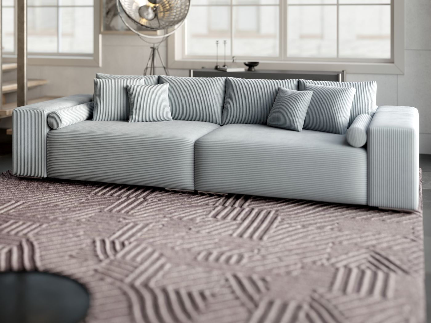 Canapea extensibilă dumonde cu ladă de depozitare si sezut confortabil din spuma HR, Marbela Zoom Grey XXL 295x100 cm fabrica